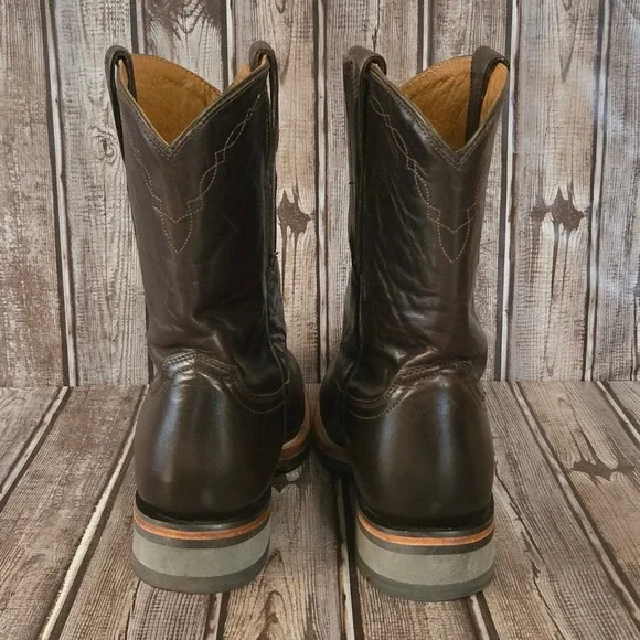 Sz 10.5 D Mens Lucchese Raymond Chocolate Brown Ranch Hand Roper Boots M0032